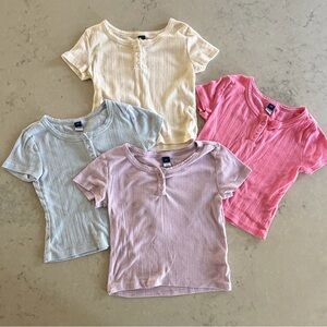 Girls Old Navy Short-Sleeve Pointelle Henley Tops Shirts Set Pink Blue Medium 8
